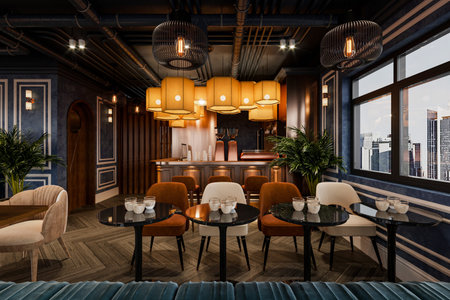 Gourmet cafeteria with modern and gorgeous decor.の写真素材