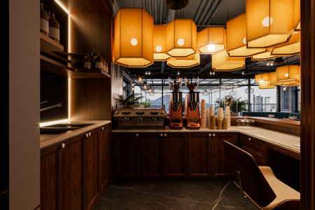 Overlooking the inside view of the gorgeous reception and billing counter.の写真素材