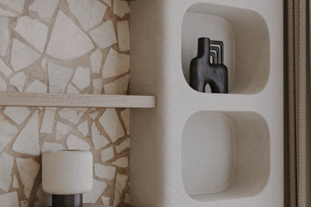 Interior design of the wall with rustic stuff in the living room.の写真素材