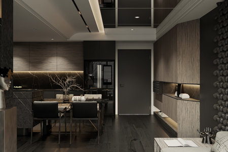 Black interior design for a modern apartment.の写真素材