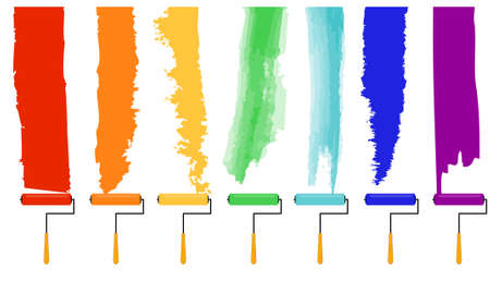 7 Types of colorful Paint Brush strokes Vector Abstract Illustration with Paint brushesのイラスト素材