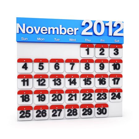 3D render colourful Calendar for November 2012の写真素材