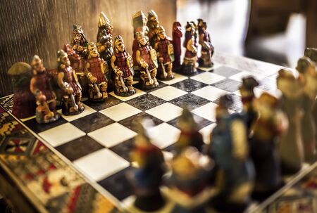 Red Army wood Chess on a chess board. Begin a game.の写真素材