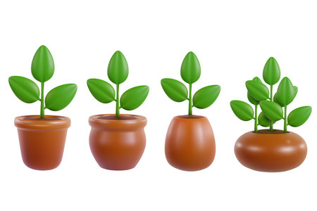 Set green plants in pot isolated on white background. Collection realistic modern minimal design elements. 3d vector illustration.のイラスト素材