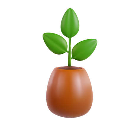 Green plant in pot isolated on white background. Realistic modern minimal design element. 3d vector illustration.のイラスト素材