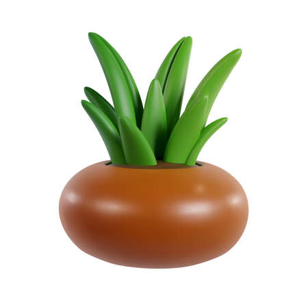 Green plant in pot isolated on white background. Realistic modern minimal design element. 3d vector illustration.のイラスト素材