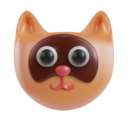 Funny 3d cartoon cat head isolated on white background. Realistic cute animal character. Decorative kawaii style pet. Soft plastic or clay toy. Modern trendy vector illustration.の写真素材