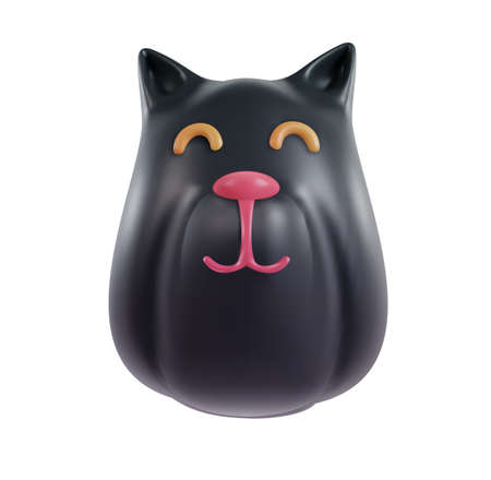 Funny 3d cartoon cat head isolated on white background. Realistic cute animal character. Decorative kawaii style pet. Soft plastic or clay toy. Modern trendy vector illustration.のイラスト素材