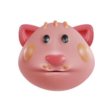 Funny 3d cartoon cat head isolated on white background. Realistic cute animal character. Decorative kawaii style pet. Soft plastic or clay toy. Modern trendy vector illustration.のイラスト素材