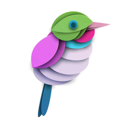 Abstract cuban tody bird isolated on white background. Creative 3d concept in cartoon craft paper cut style. Colorful minimal design character. Modern geometric vector illustration.のイラスト素材