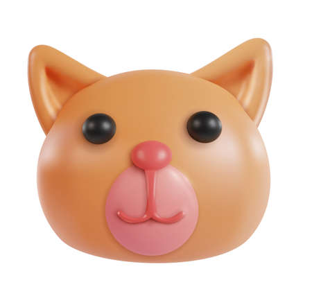 Funny 3d cartoon cat head isolated on white background. Realistic cute animal character. Decorative kawaii style pet. Soft plastic or clay toy. Modern trendy vector illustration.のイラスト素材