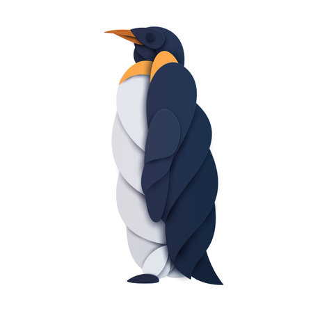 Penguin silhouette isolated on white background. Abstract wild animal. Creative 3d concept in cartoon craft paper cut style. Colorful minimal design character. Modern geometric vector illustration.のイラスト素材