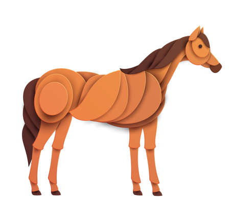 Horse silhouette isolated on white background. Abstract farm animal. Creative 3d concept in cartoon craft paper cut style. Colorful minimal design character. Modern geometric vector illustration.の写真素材