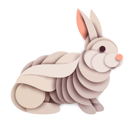 Rabbit silhouette isolated on white background. Abstract farm animal. Creative 3d concept in cartoon craft paper cut style. Colorful minimal design character. Modern geometric vector illustration.の写真素材