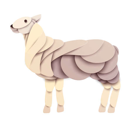 Sheep silhouette isolated on white background. Abstract farm animal. Creative 3d concept in cartoon craft paper cut style. Colorful minimal design character. Modern geometric vector illustration.の写真素材