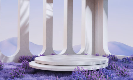3d rendering of podium and plant.