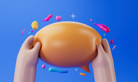 3d rendering of hand and message bubble.
