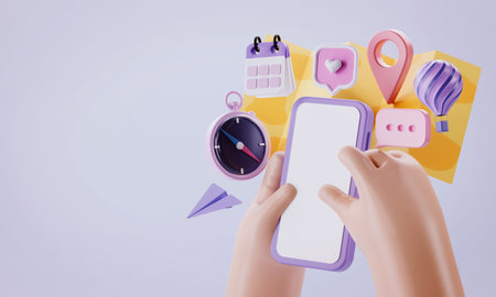 3d rendering of hand and smartphone.