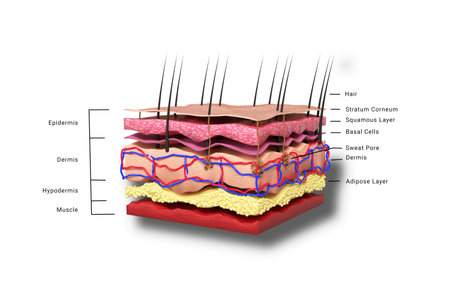 Human skin anatomy, structure of human skin. 3d illustration.の写真素材