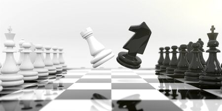 Chess victory, Chess on the chess board. 3d rendering.の写真素材