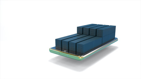 Container cargo placed on the phone screen. Placed separately on a white background. concept art,...