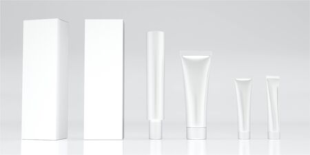 Cosmetic set package serum and serum box isolated on white background. Empty packing. 3d rendering.の写真素材