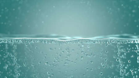 Water drop falling into water making a perfect droplet splash and with air bubbles underwater, 3d...