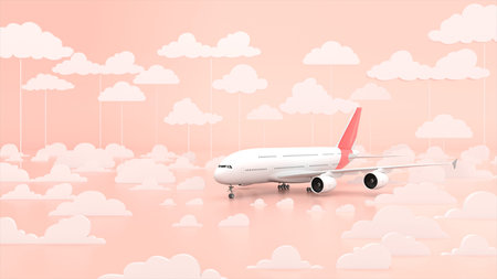 Airplane flying in the sky with clouds. Vector illustration for your designの写真素材