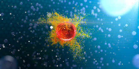 3d rendering of virus in space with stars and planets in background