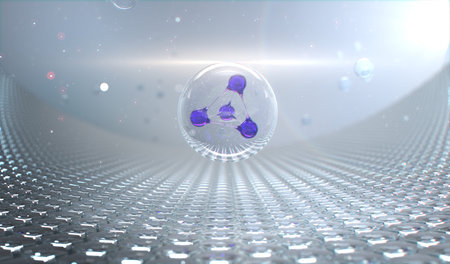 abstract 3d illustration of atom in cyberspace with light rays