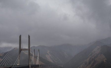 Modern bridge in mountainの写真素材