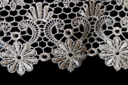 beautiful intricate macro lace background, detail lace, handmade lace, black background, abstract...