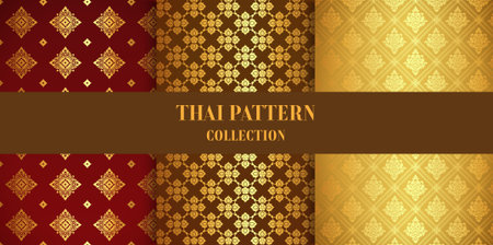 Set Template thai pattern background for greeting card, advertising, website, flyers, posters with modern line Thai pattern traditional concept. Perfect realisticのイラスト素材