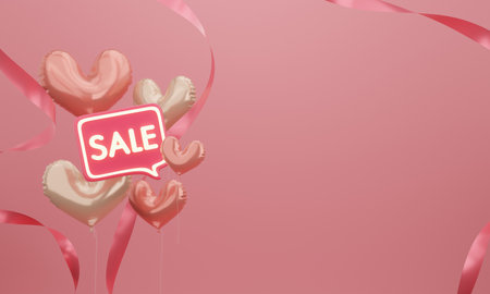 Valentine's Day background with heart shaped balloons and sale signの写真素材