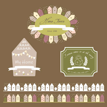 Cute home frame & line setのイラスト素材