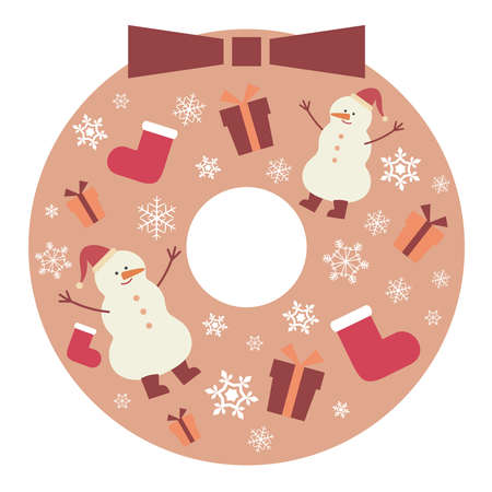 Snowman Christmas wreathのイラスト素材