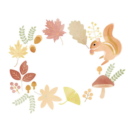 Autumn forest squirrel frameのイラスト素材