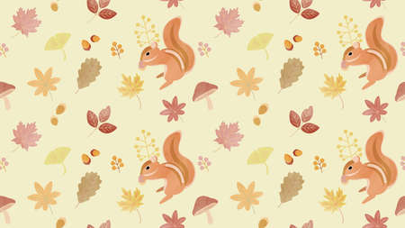 Background material for seamless squirrels and fallen leavesの写真素材