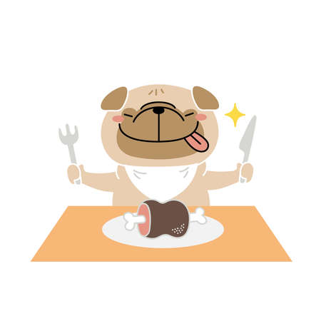 Pug dog trying to eat a feastのイラスト素材