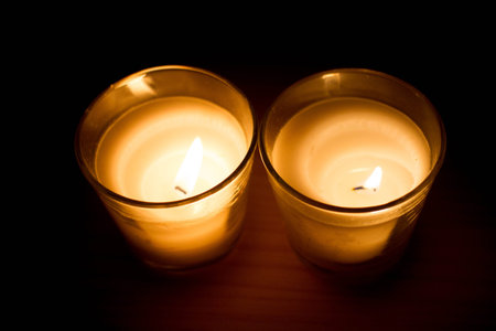 candle on a table.の写真素材