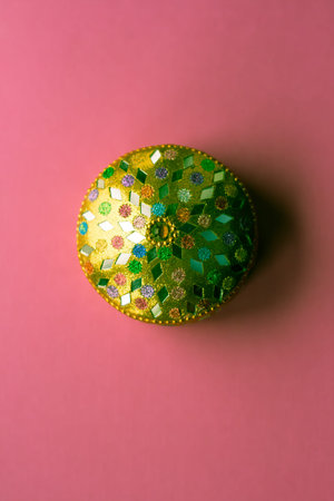 colorful indian box on pink table.の写真素材