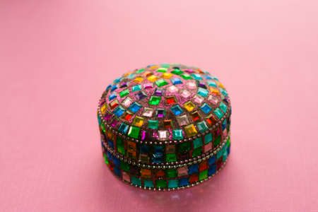 colorful indian box on pink table.の写真素材