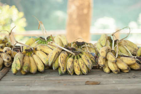 banana on wood table .の写真素材