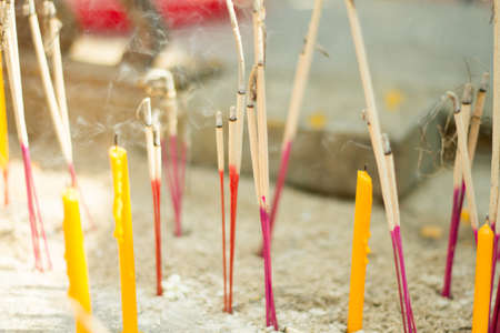 offering landscape in Thailand Bangkok temple.の写真素材