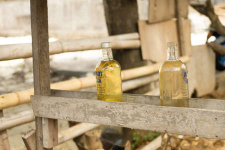 gasoline on a tree box.の写真素材