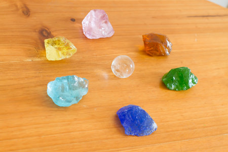 Healing crystal stone on a table.