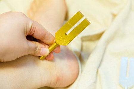 Female hands holding a cutlery for baby. Selective focus.