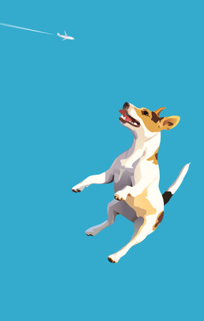 dog jumpes at the blue sky backgroundのイラスト素材
