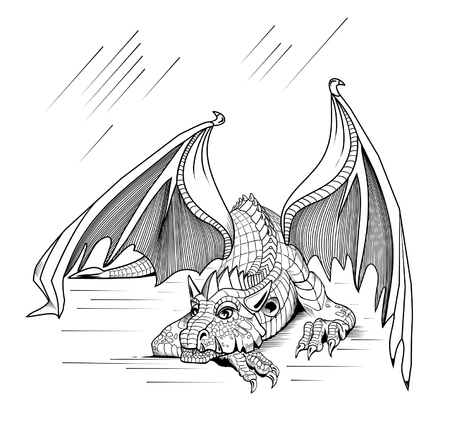 Resting dragon on a white backgroundのイラスト素材