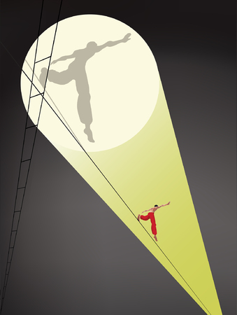 Tightrope walker under the dome of circusのイラスト素材